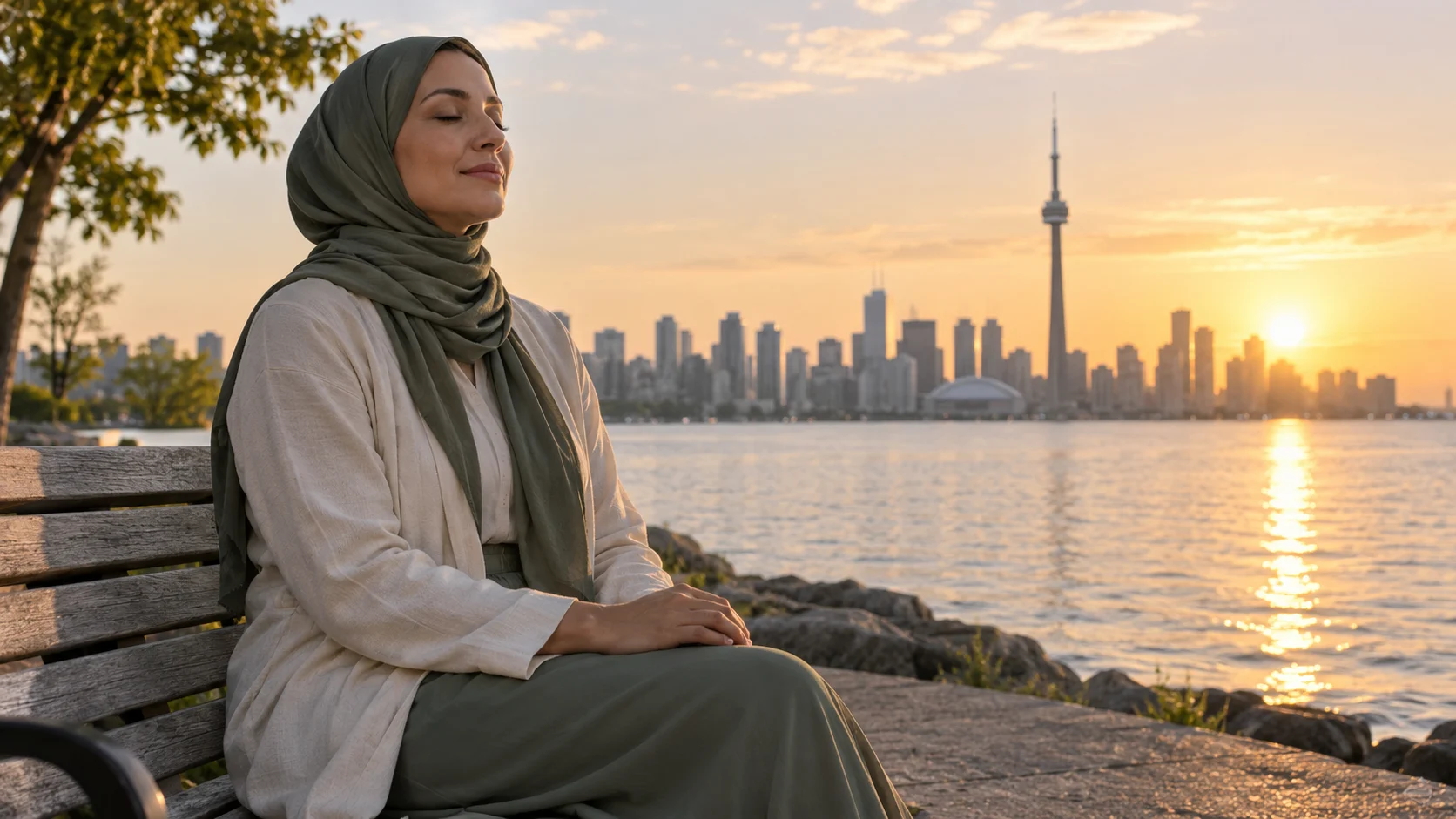 Adult woman seeking inner peace and spiritual balance near Toronto